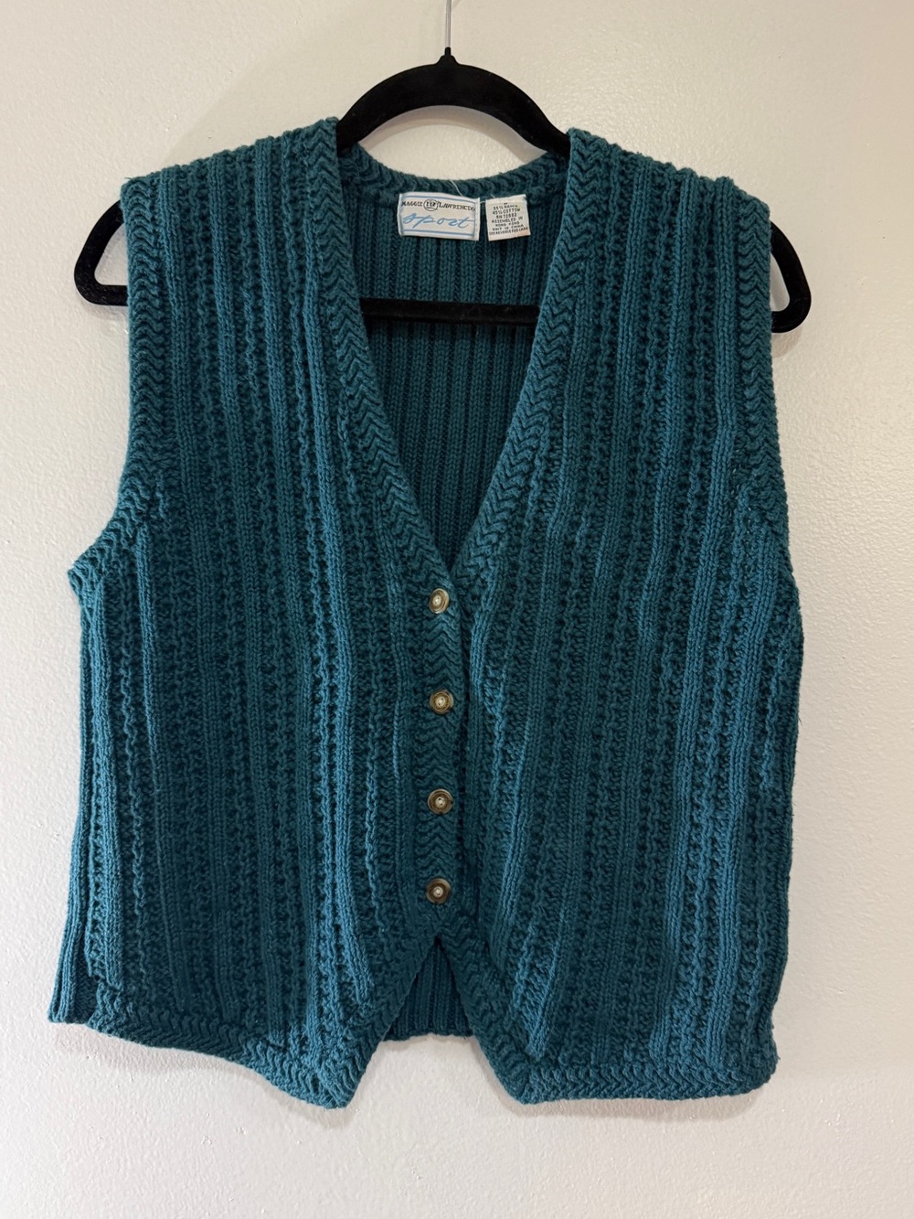 Maggie Lawrence Sport Women Sz M Sweater Vest 90s Preppy Old Money Layering Blue